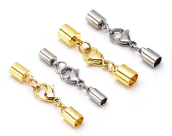 10 Sets Leather Cord Bracelet Lobster Clasps Hooks, 3/4/5/6/7/8/9/10mm Stainless Steel Crimps End Cap Connectors For Jewelry Making Findings