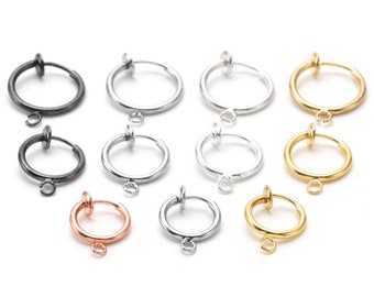 10Pcs 11mm 13mm 15mm Brass Hoop Earring Blanks, Clip On Hoop Earrings, Gold Plated Hoop Earring, DIY Jewelry Making Ear Hooks