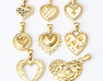 4Pcs Stainless Steel Laser Cut Heart Shapes Pendant, Heart Charm, 18K Gold Plated Charms, Stainless Steel Heart Necklace Pendant, DIY Charm