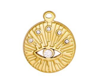 Stainless Steel Eye Pendant, Micro Pave Eye Charm, Evil Eye Charms, Stainless Steel Necklace Pendant, DIY Charm Supplies 19mm