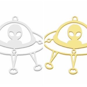 4Pcs Stainless Steel Laser Cut Spaceship Pendant, Alien Charm, Cosmic Alien Saucer Earring Pendants, DIY Jewelry Making 29x31mm