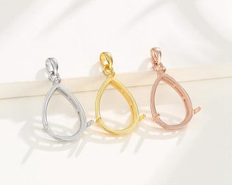 1 colgante de piedras preciosas DIY de varios tamaños, de plata esterlina 925 maciza, con forma de lágrima, cabujón, engaste de puntas.