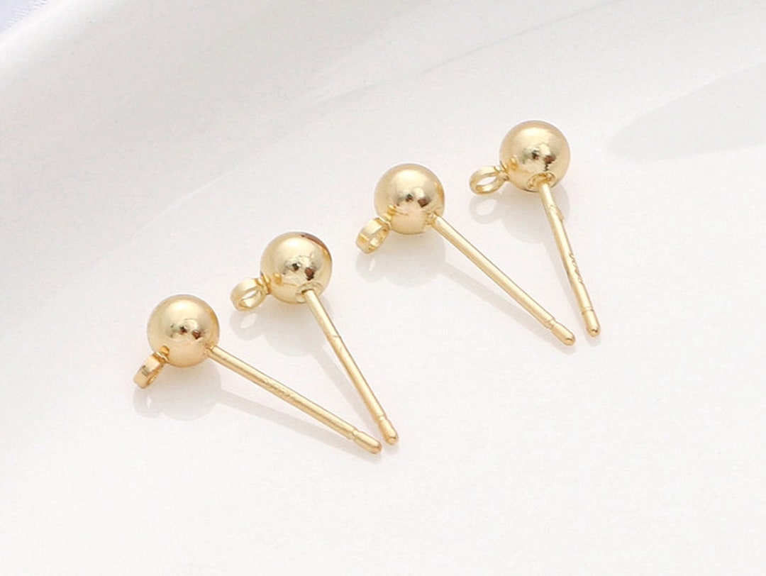 10pcs 3mm 4mm 5mm 14K Gold Filled Ball Ear Post, 925 Silver Pin Ball ...