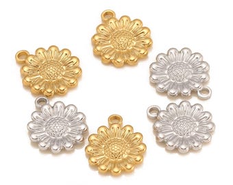 Wholesale Jewelry Stainless Steel Sun Flower Pendant, Gold Flower Charms, Gold Plated Stainless Steel Pendants 14mm