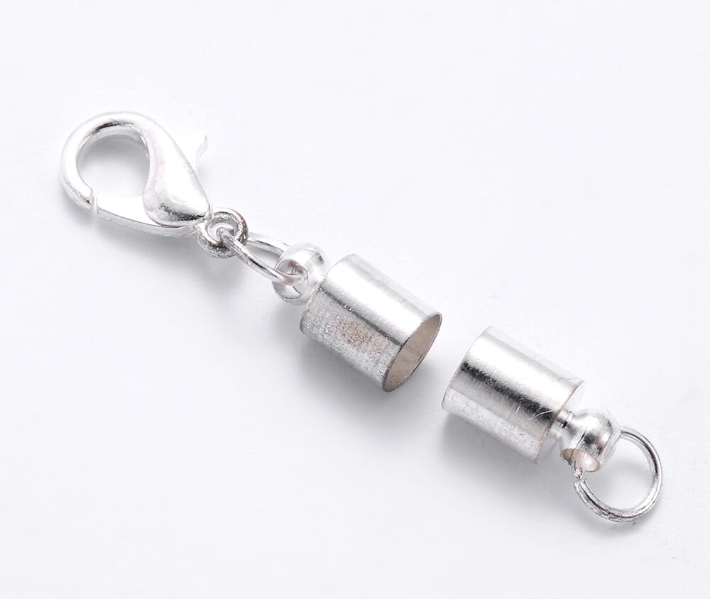 20Sets 4mm Leather Cord End Caps With Lobster Claw Clasps Barrel Terminators Metallic Black
