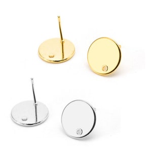 20pcs 8mm/10mm/12mm Pad Stainless Steel Blank Earring Stud Base Cabochon Settings, Steel Ear Posts, DIY Jewelry Making