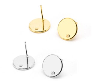 20pcs 8mm/10mm/12mm Pad Stainless Steel Blank Earring Stud Base Cabochon Settings, Steel Ear Posts, DIY Jewelry Making