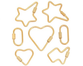 2/5Pcs Stainless Steel Carabiner Clasp, Heart Shape Carabiner Lock Connector, Gold Spring Gate Ring, Push Gate Ring, Charm Holder Connector