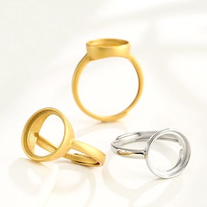 1Pcs Mulitiple Size Gold Plated 925 Sterling Silver Round Ring Settings, Ring Blank Base for Flat Back Cabochon DIY Prong Ring Bezel