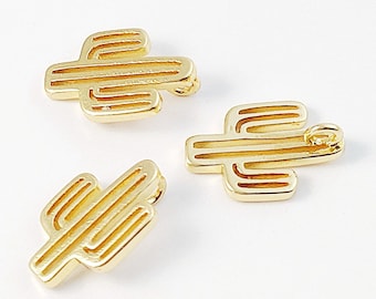 6-delige gouden cactushanger, 18 kt gouden cactusbedels, messing cactusoorbelhanger 8 x 14 mm