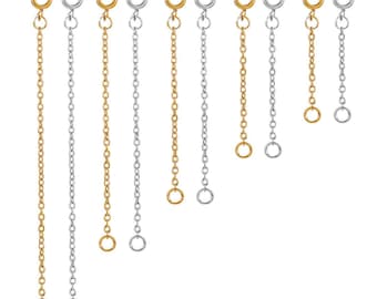 10 piezas de cadena de extensión con cierre de resorte de acero inoxidable de 1 pulgada a 5 pulgadas, cadena de extremo de collar de oro, extensor, suministros para accesorios de joyería
