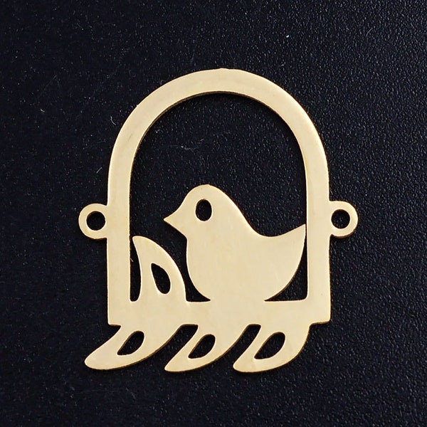 Stainless Steel Laser Cut Birdcage Pendant, Bird Cage Charm, Silver Gold Stainless Steel Birdcage Connector, DIY Necklace Charms 23x21mm