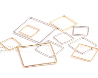 50Pcs Brass Closed Rings, 15mm 20mm 25mm 30mm Silver Squares Earring, Gold Square Connector Rings For Jewelry Making Supplies
