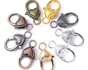 10Pcs 14x27mm Heart Shape Lobster Clasps, Metal Clasp, Necklace Closures, Gold Silver Lobster Claw Clasp, Supplies Jewelry Findings