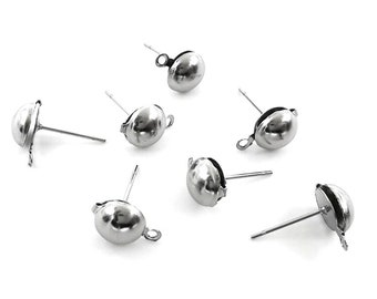 50pcs 4mm 6mm 8mm 316 Stainless Steel Ball Pin Posts Earring Stud Findings with Loop, Hallow Ball Stud Post For Jewelry Making