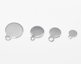 50 stuks 6 mm 8 mm 10 mm 12 mm 316 roestvrijstalen ronde schijf met lus, platte dubbelkralen, stalen ronde armband bedel, stempel tag hanger