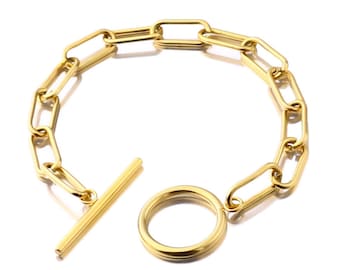 Bracelet de chaîne à maillons à fermoir à bascule en acier inoxydable, bracelet plaqué or, bracelet à maillons ovales, fournitures de découvertes de bijoux