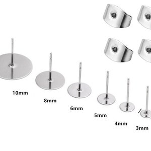 30x Plastic Clear Earring Posts, Invisible 3mm/5mm Blank Flat Back Earring  Studs With Rubber Backs G035 