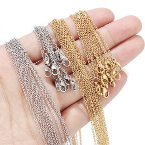 10 stuks 2 mm schakels 316L roestvrijstalen ketting, goudzilveren ketting met sluiting, stalen ketting ketting met verlengstuk, sieraden bevindingen 45 cm