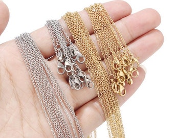 10Pcs 2mm Links 316L Stainless Steel Chain, Gold Silver Chain with Clasp, Steel Necklace Chain with Extension, Jewlery Findings 45cm