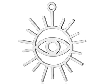 Stainless Steel Laser Cut Evil Eye Pendant, Eye Charm, Gold Eye Earring Pendants, Sun Pendant, DIY Necklace Charms Jewelry Making 22mm