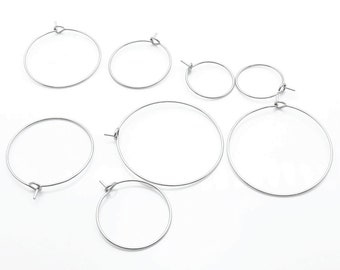 50Pcs 15mm 20mm 25mm 30mm 35mm 40mm 45mm Stainless Steel Hoop Earring Blanks, 316L Ear Loops DIY Jewelry Making Ear Hooks