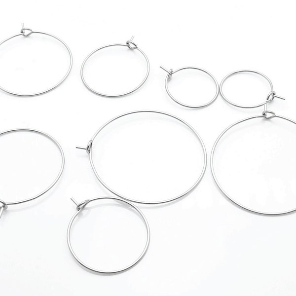 50Pcs 15mm 20mm 25mm 30mm 35mm 40mm 45mm Stainless Steel Hoop Earring Blanks, 316L Ear Loops DIY Jewelry Making Ear Hooks