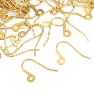50Pcs 21x16mm 316L Stainless Steel Ear Hooks, Flat Pressed Earring Hook, Gold Ear Hooks, Ear Wires, Jewlery Findings Supplies