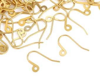 50Pcs 21x16mm 316L Stainless Steel Ear Hooks, Flat Pressed Earring Hook, Gold Ear Hooks, Ear Wires, Jewlery Findings Supplies