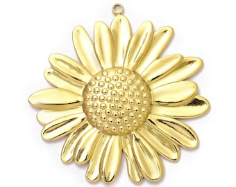 Wholesale Jewelry Stainless Steel Sunflower Pendant, Gold Flower Charms, Gold Plated Stainless Steel Pendants 44mm