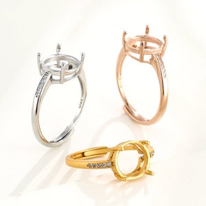 1pc Size 4-10mm Gold Rose Gold Plated 925 Sterling Silver Gemstone Prong Setting, Silver Bezel Trays,  DIY Adjustable Ring Settings