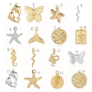 Stainless Steel Snake Pendant, Butterfly Charm, Starfish Charms, Stainless Steel Round Necklace Pendant, DIY Charm Supplies