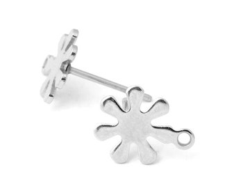 20Pcs 9x12mm Stainless Steel Flower Earring Studs, Flower Earring Post Connectors For DIY Earring Jewelry Making Supplies
