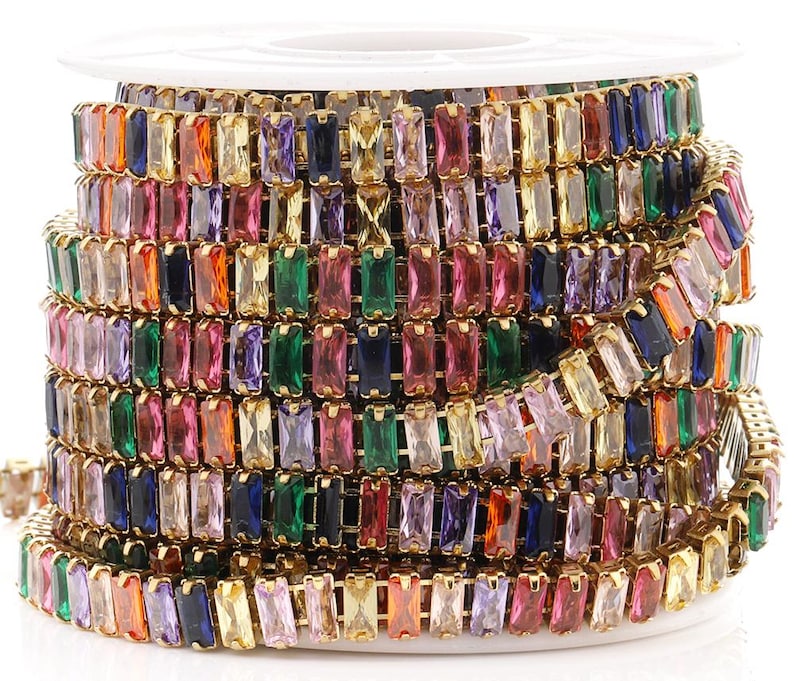 Red Rhinestone String Chain 1 Meter Stainless Steel Rhinestone Chain, Rainbow Beads Necklace Chain ...