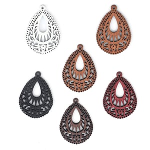 20Pcs Wooden Earring Charms, 40x28mm Painted Wood Pendant, Teardrop Filigree Wooden Earring Pendant Wholesale Wood Supply Findings