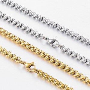 10Pcs Round Box Chain Necklace, Wholesale Stainless Steel Box Chain 2mm 3mm 4mm Gold Chain, Tarnish Free