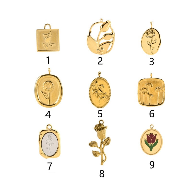 Pendentif formes géométriques en acier inoxydable découpé au laser, breloque tulipe, breloques roses, pendentifs lys, tournesols, collier, breloque bricolage