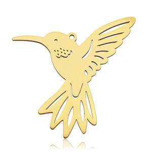 Stainless Steel Laser Cut Hummingbird Charm, Bird Pendant, Filigree Bird Charm Pendant, DIY Necklace Charms Jewelry Making 39x34mm