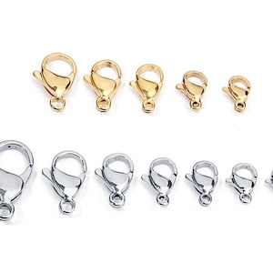 30pcs 9mm 10mm 11mm 12mm 13mm Stainless Steel Lobster Clasp Hooks for Necklace, Gold Lobster Clasp for DIY Fashion Jewelry Findings