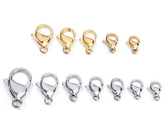 30pcs 9mm 10mm 11mm 12mm 13mm Stainless Steel Lobster Clasp Hooks for Necklace, Gold Lobster Clasp for DIY Fashion Jewelry Findings