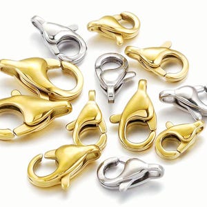 10pcs 9mm 11mm 13mm 15mm Stainless Steel Lobster Clasp Hooks for Necklace, Gold Lobster Clasp for DIY Fashion Jewelry Findings