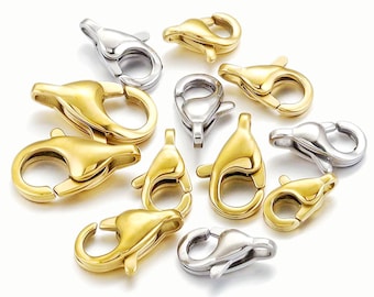10pcs 9mm 11mm 13mm 15mm Stainless Steel Lobster Clasp Hooks for Necklace, Gold Lobster Clasp for DIY Fashion Jewelry Findings