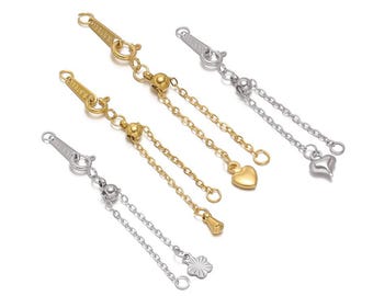 Cadena de extensión con cierre de resorte redondo de acero inoxidable, cadena para collar, cadena extensora con cuentas en forma de corazón, accesorios para joyería, cadena de cola de 6 cm