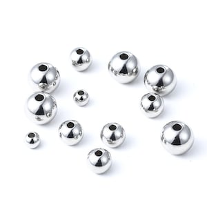 100Pcs 3mm 4mm 5mm 6mm 8mm 10mm Perles despacement en acier inoxydable, perles de boule dor, perles de boule noire Découvertes de bijoux Fournitures en gros image 4