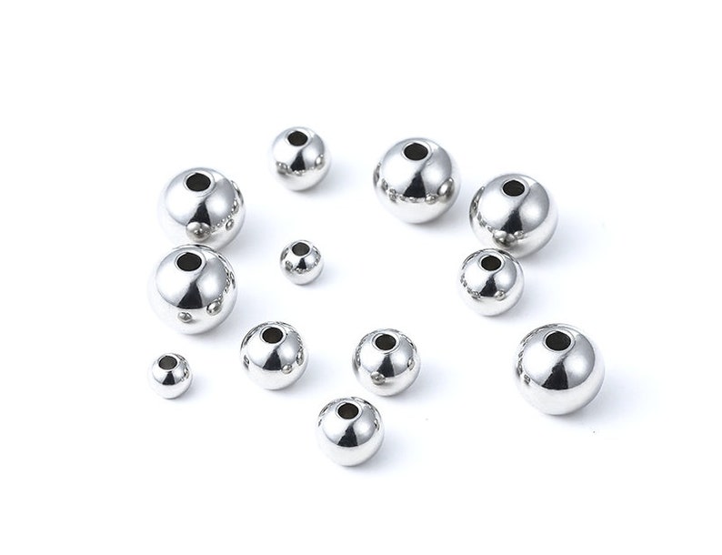100Pcs 3mm 4mm 5mm 6mm 8mm 10mm Perles despacement en acier inoxydable, perles de boule dor, perles de boule noire Découvertes de bijoux Fournitures en gros image 4