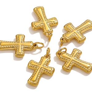 5Pcs Stainless Steel Cross Pendant, Gold Cross Charm, Cross Necklace Pendants, DIY Earring Charms Jewelry Making 13x19.5mm