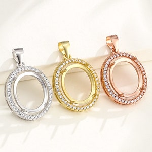 1Pc Multiple Sizes Gold, Rose Gold 4 Prongs Bezel Settings for Oval CZ Stone, Solid 925 Sterling Silver DIY Pendant Tray, Cabochon Base