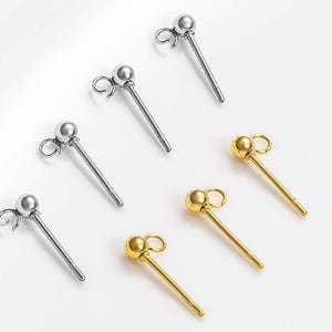 30 Stück 3 mm 4 mm 5 mm 6 mm Gold 316 Edelstahl Ball Pin Beiträge Ohrring Bolzen mit paralleler Schlaufe, Ball Stud Post für die Schmuckherstellung