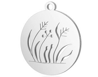 4 dijes de flores huecas de acero inoxidable cortados con láser, colgante de planta con flores redondas, dijes de pulsera de acero inoxidable dorado, dijes de collar DIY de 18 mm