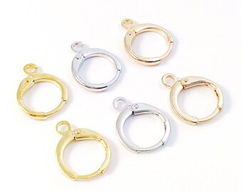 20Pcs Round Leverback Ear Hooks, Gold/ Rhodium/ KC Gold, Brass Hoop Earring Components, Huggie Ear Wires 12x15mm